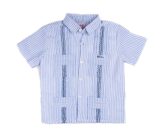 Shop Teeta Blue and Navy Fiesta Guayabera