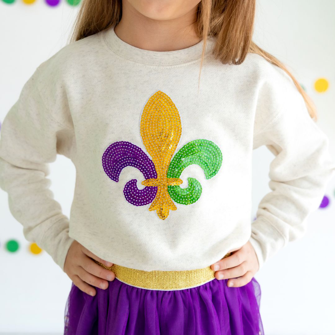 Mardi Gras Fleur De Lis Patch Sweatshirt - Natural