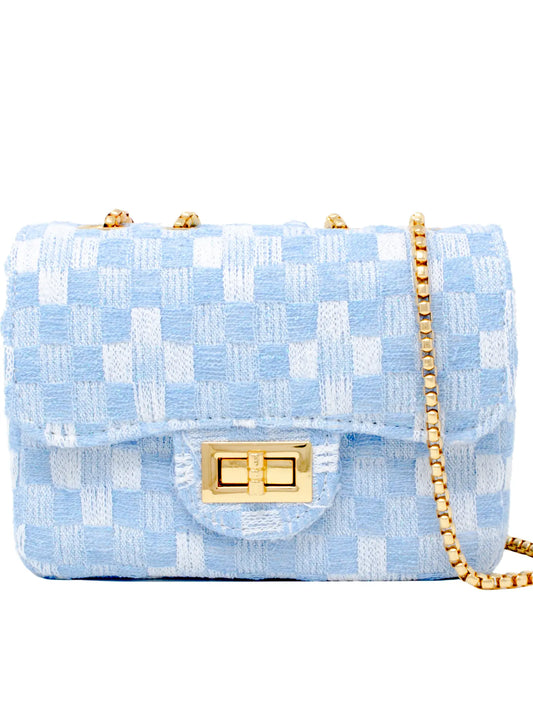 Zomi Gems Classic Checkered Tweed Handbag - Blue