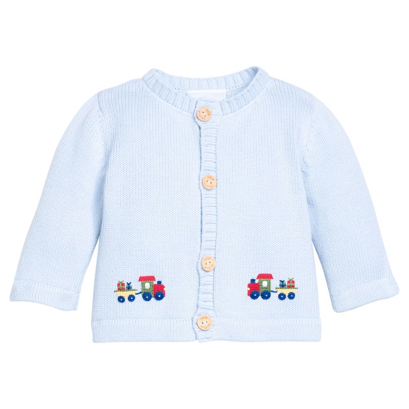 Little English Crochet Cardigan- Holiday Train