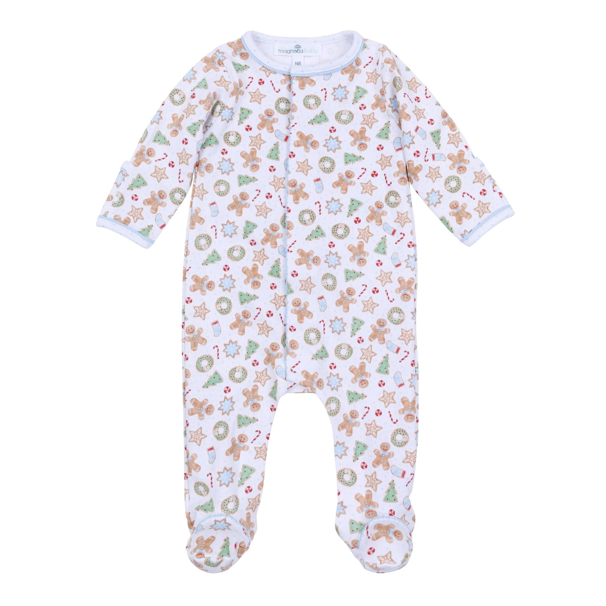 Frosted Wonderland Printed Zipper Footie- Blue