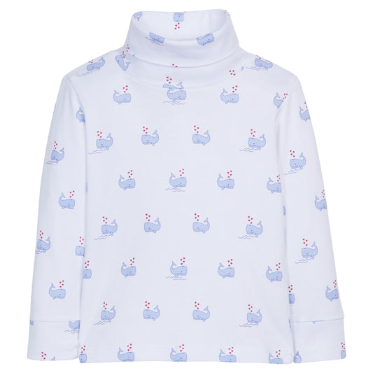 Little English Printed Turtleneck - Blue Whales