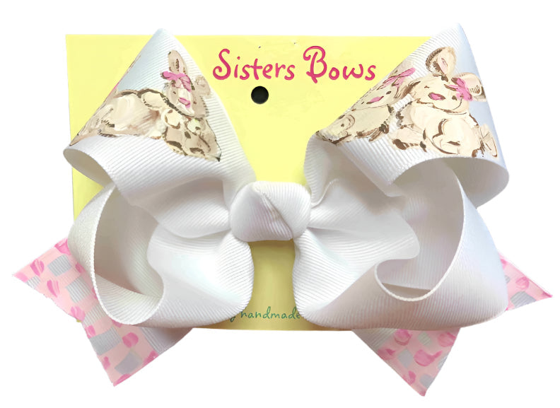 Two Sisters Bows Pink Gingham Bunnies Large Bow