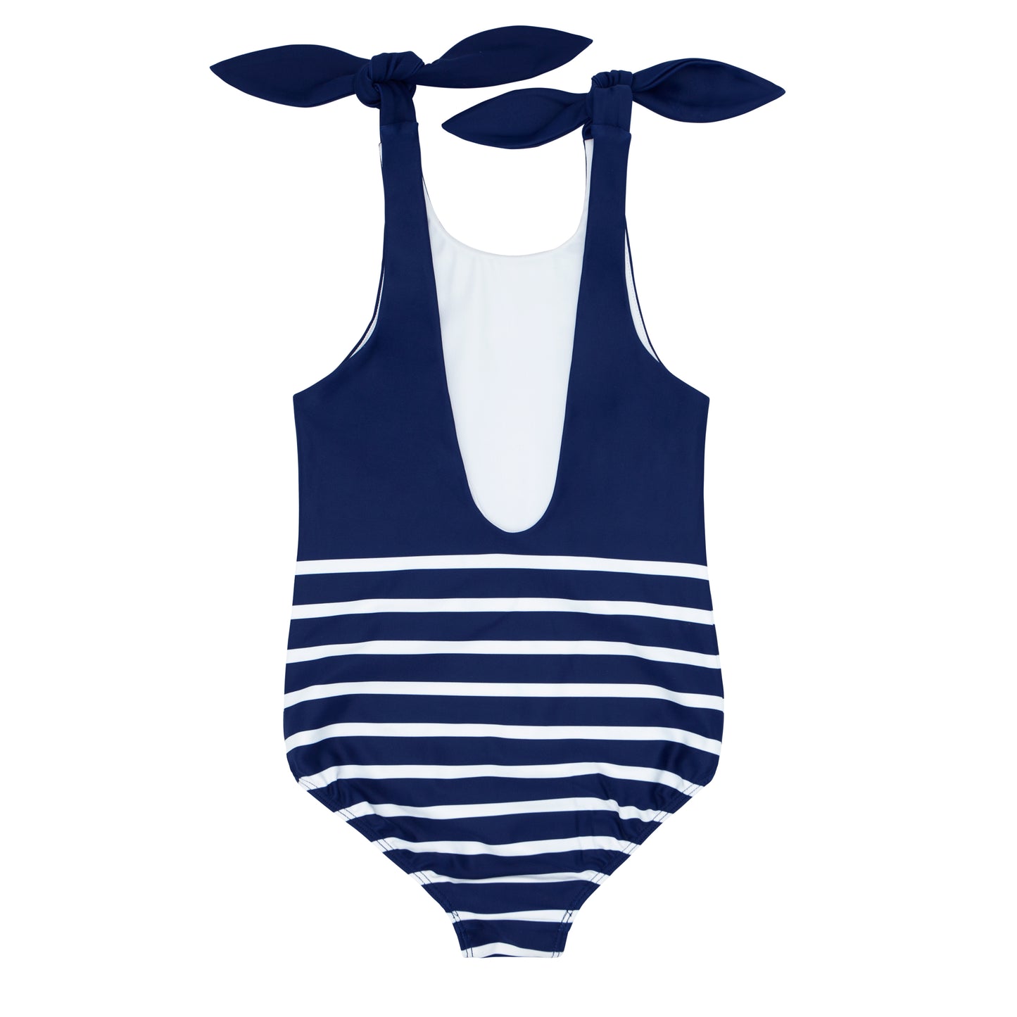 Minnow Children's Swimwear Navy Breton Stripe Tie Knot One Piece Swimsuit