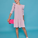 Sadie T-Shirt Dress- Lavender Sparkle Stripe