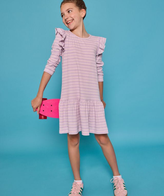 Sadie T-Shirt Dress- Lavender Sparkle Stripe