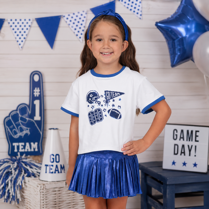 Azarhia Sequin Football Elements Boxy Tee- Royal