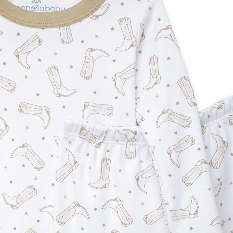 Magnolia Baby Darling Cowboy Boots Long Pajamas- Ivory
