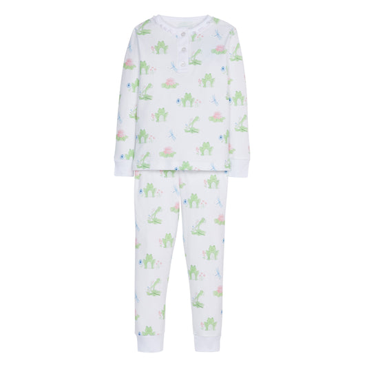 Little English Ruffled Printed Jammies - Pink Leap Frogs