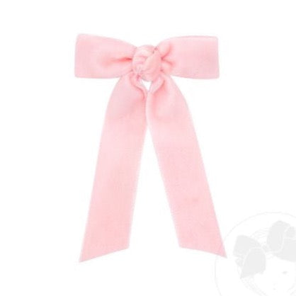 Wee Ones Tiny Velvet Streamer Tail Bow- Light Pink