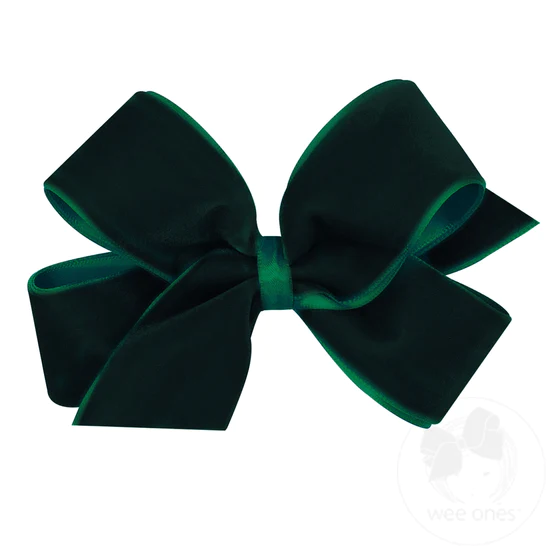 Wee Ones Medium Classic Velvet Bow With Satin Lining- Forest Green