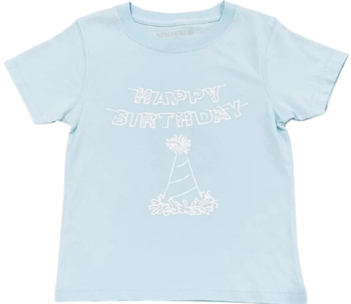 Mustard & Ketchup Kids Short Sleeve Blue Happy Birthday T-Shirt