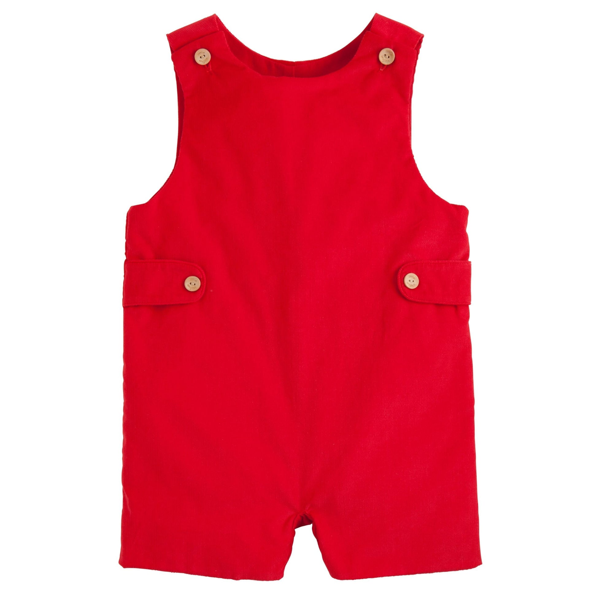 Little English Button Tab Jon Jon- Red Corduroy