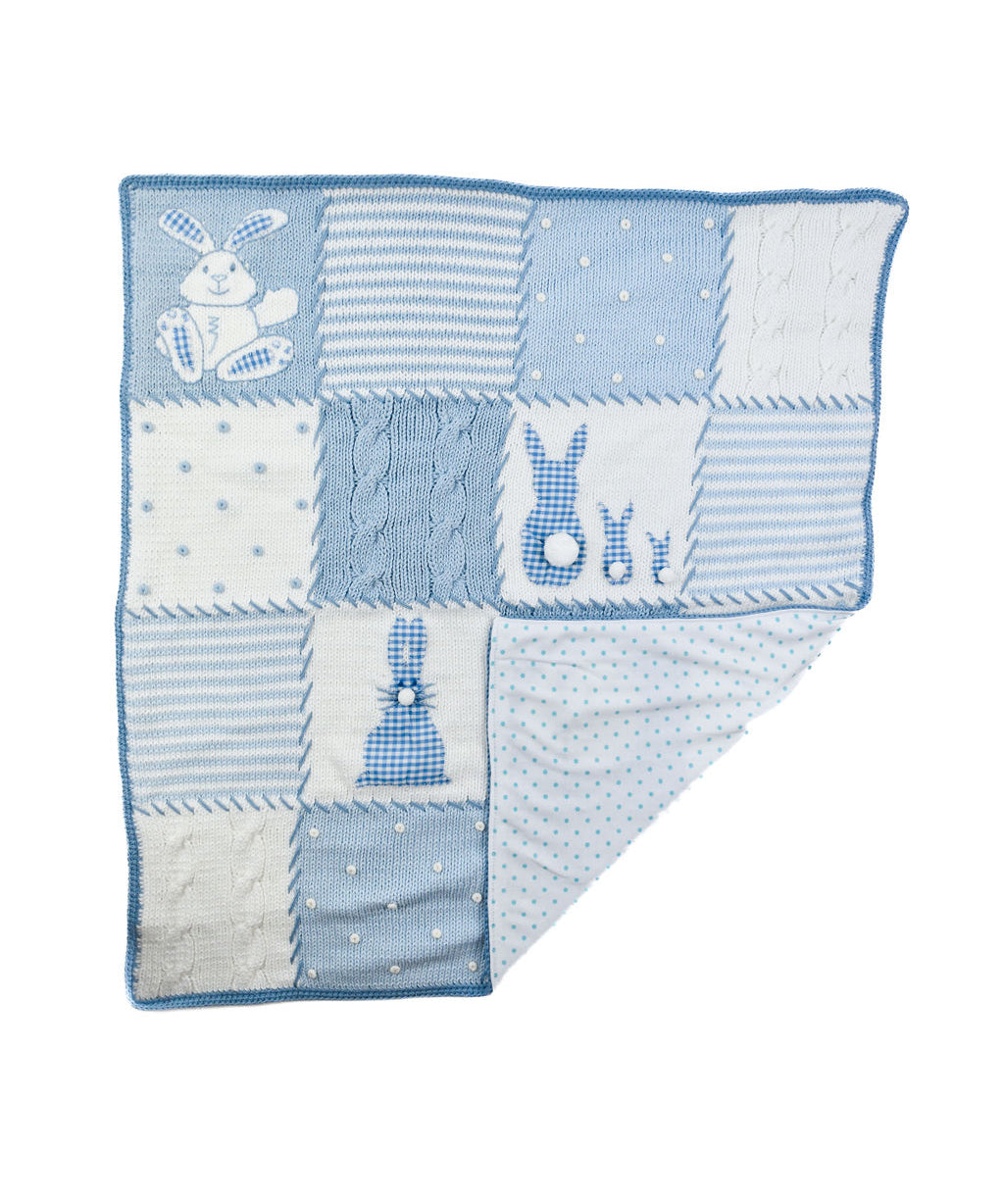 Blue Gingham Rabbits Baby Blanket