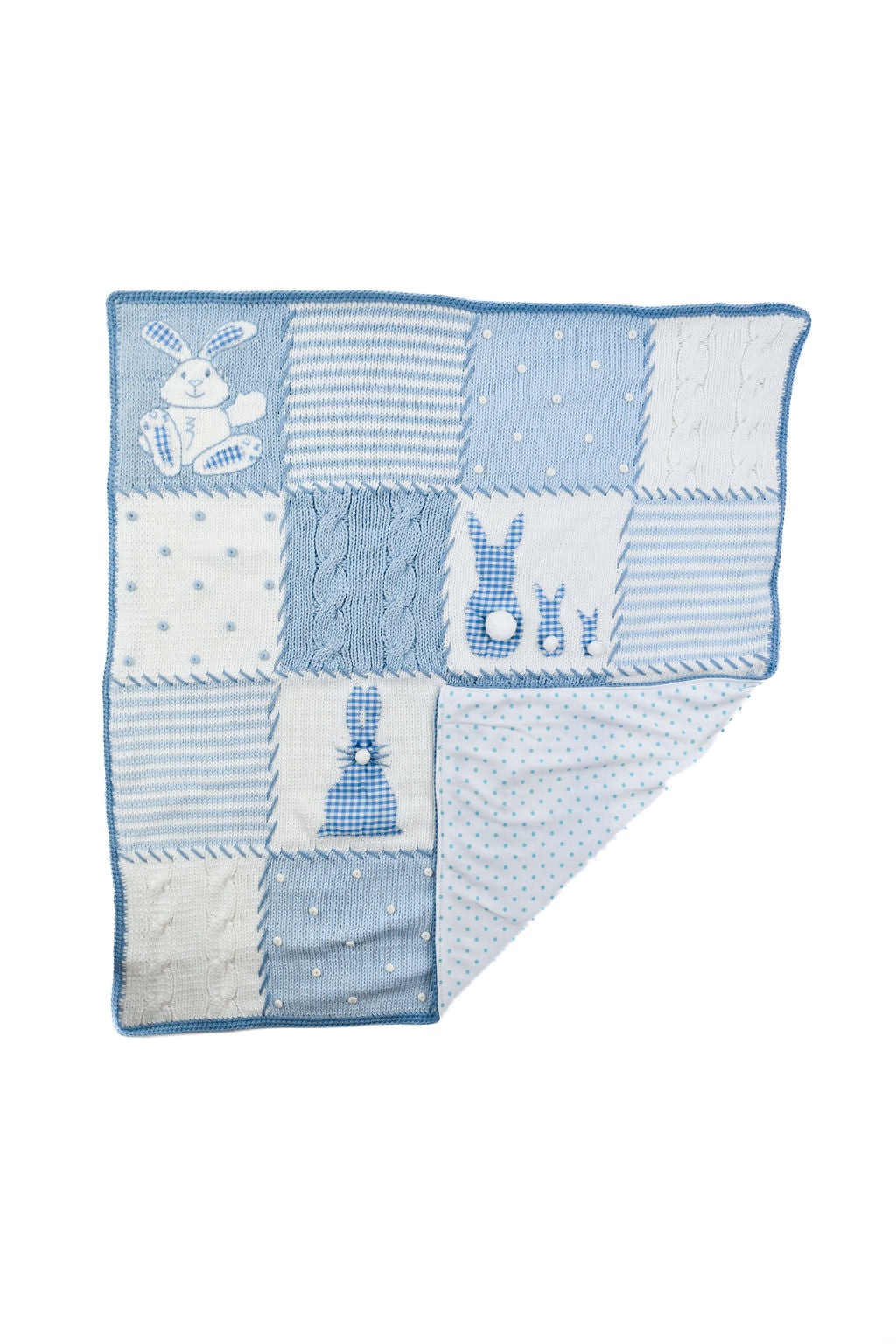 Blue Gingham Rabbits Baby Blanket