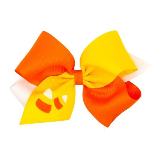 Wee Ones Tri-Color Candy Corn Embroidered Hair Bow - King