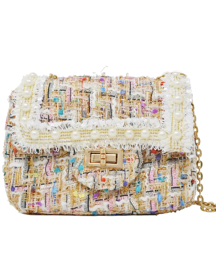 Classic Tweed Pearl Handbag for Children