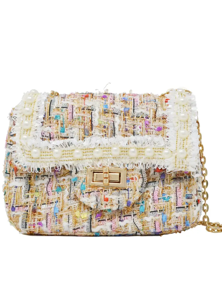 Classic Tweed Pearl Handbag for Children
