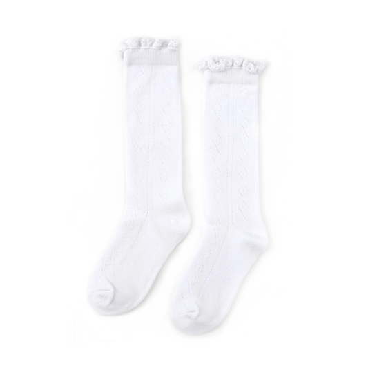 Little Stocking Co. White Fancy Lace Top Knee High Socks