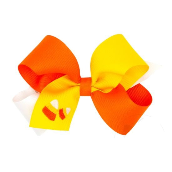 Wee Ones Tri-Color Candy Corn Embroidered Hair Bow - Medium