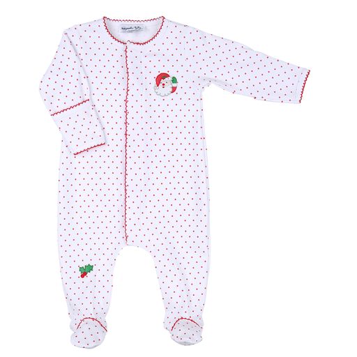 Magnolia Baby Winking Santa Embroidered Baby's First Footie- Red