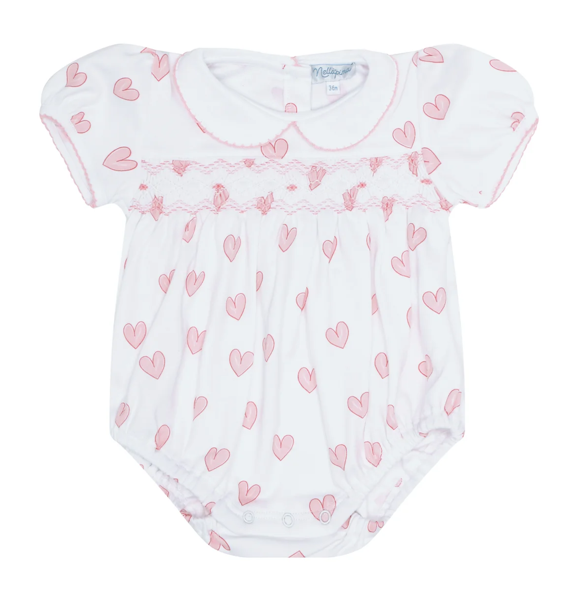 Nellapima Heart Print Smocked Bubble-Pink