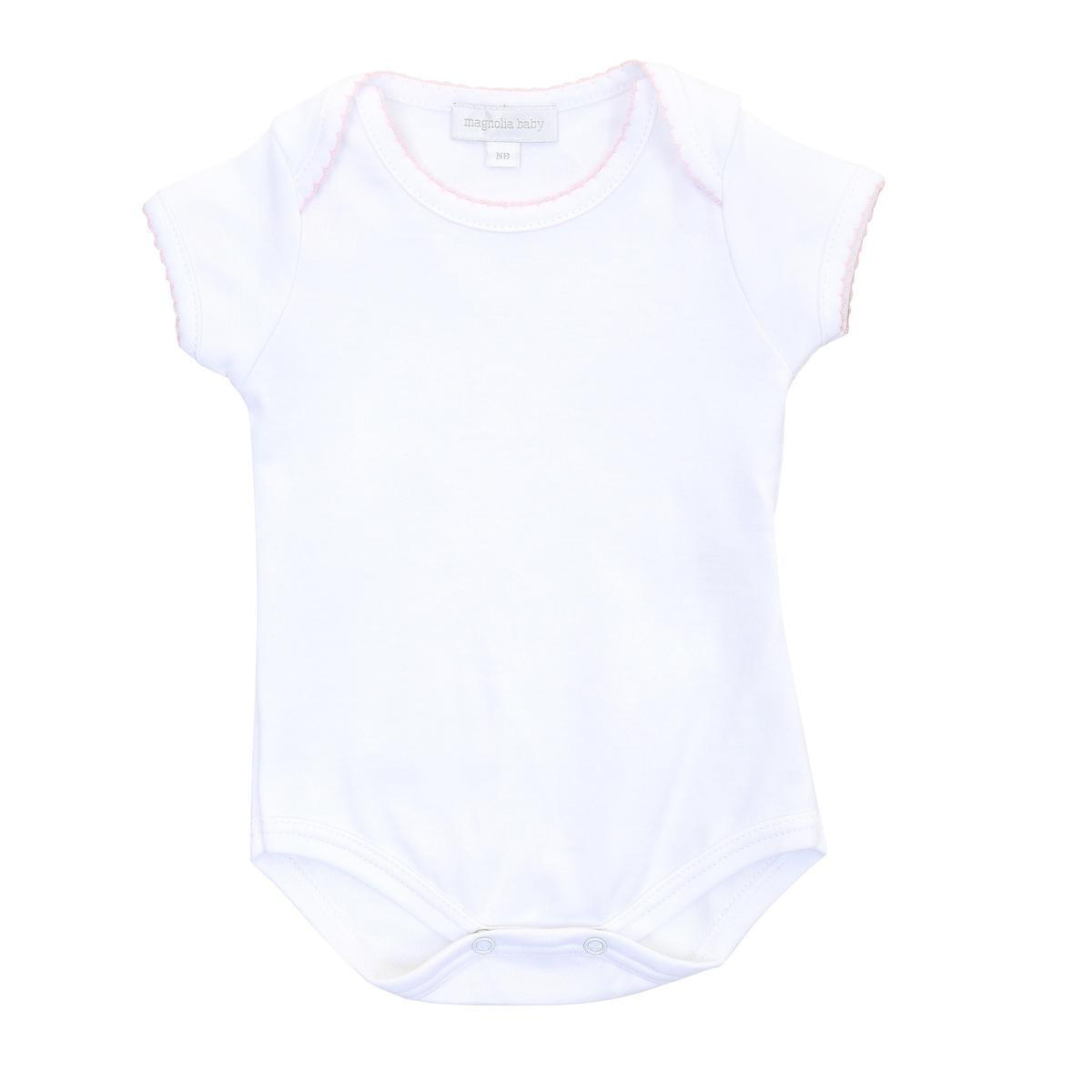 Magnolia Baby Essentials Short Sleeve Bodysuit- White with Pink