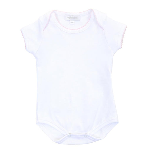 Magnolia Baby Essentials Short Sleeve Bodysuit- White with Pink