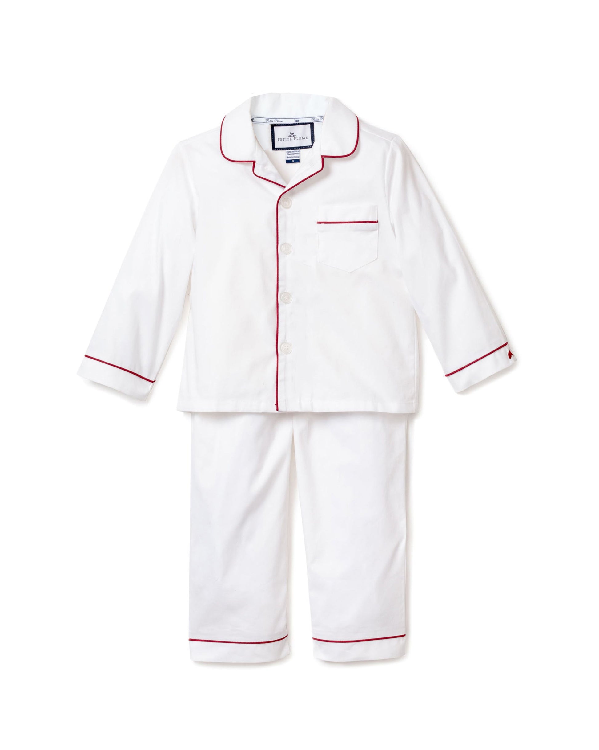 Petite Plume White Pajamas with Red Piping