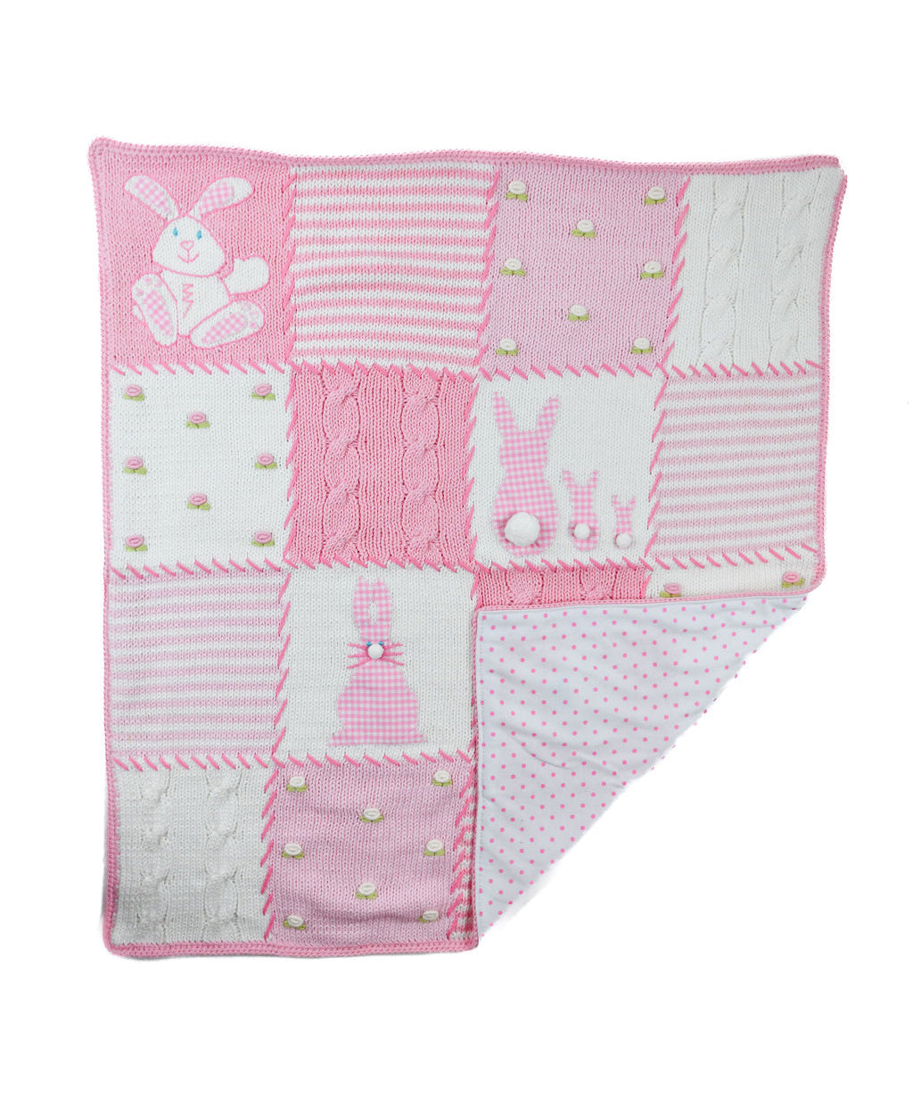 Pink Gingham Rabbits Baby Blanket