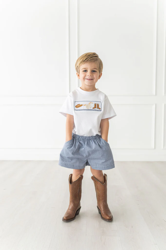 Ruth and Ralph Smocked Rodeo Cowboy Beau T-Shirt and Shorts Set  for children