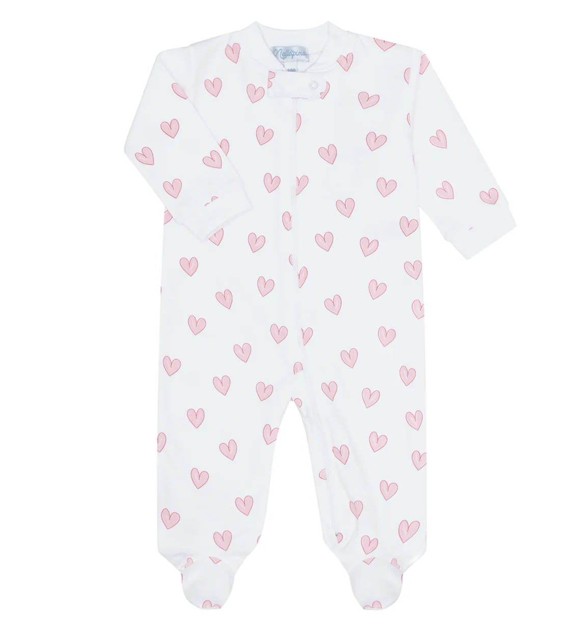 Nellapima Heart Print Zipper Footie- Pink