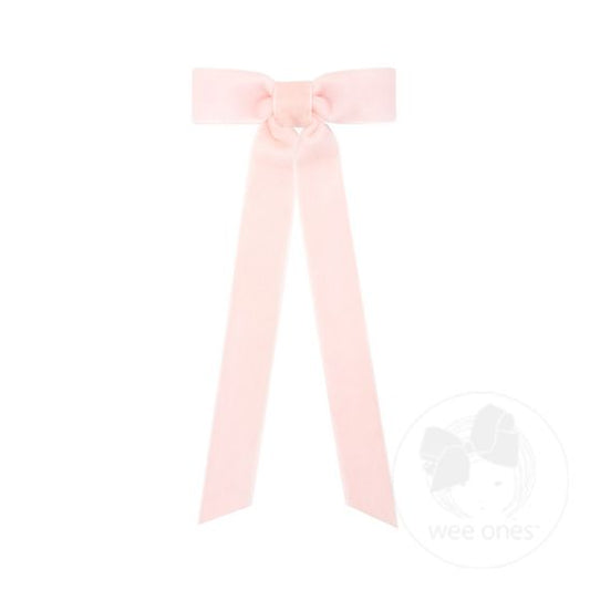 Wee Ones Mini Velvet Long Tail Bow- Light Pink