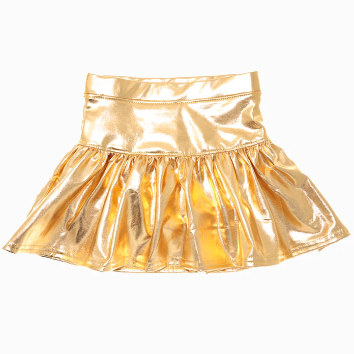 Slick Metallic Gathered Skort - Gold