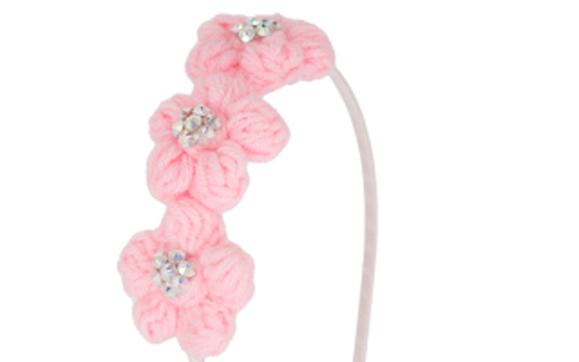 Crystallized Crochet Pink Flower Headband