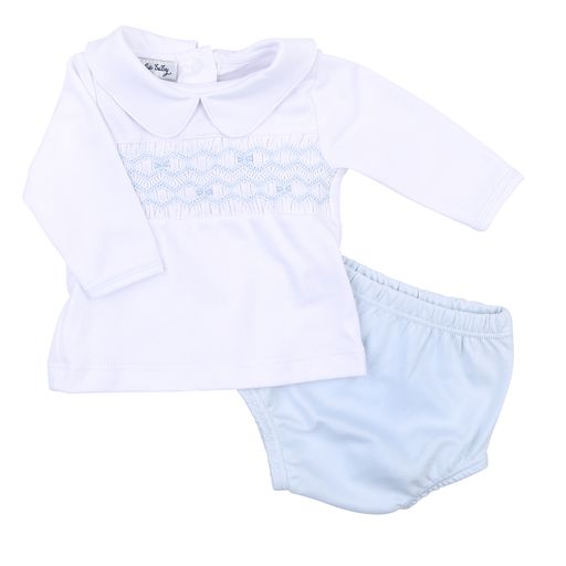 Magnolia Baby Fiona Phillip Smock Collared Ruffle Long Sleeve Diaper Cover Set-Blue