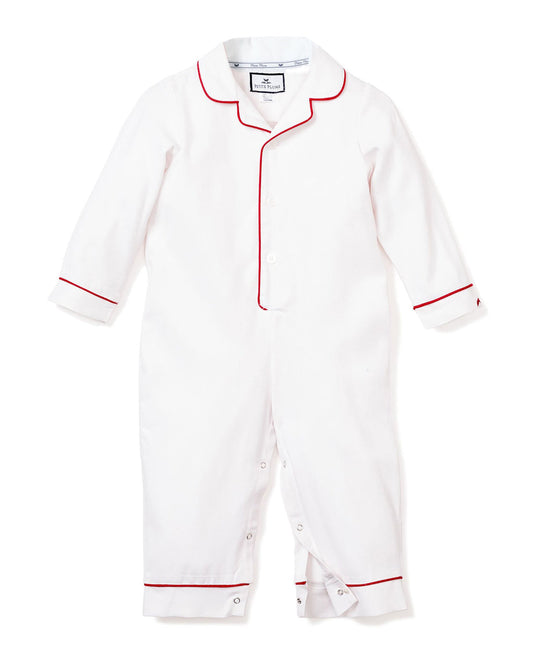 Petite Plume White Romper with Red Piping