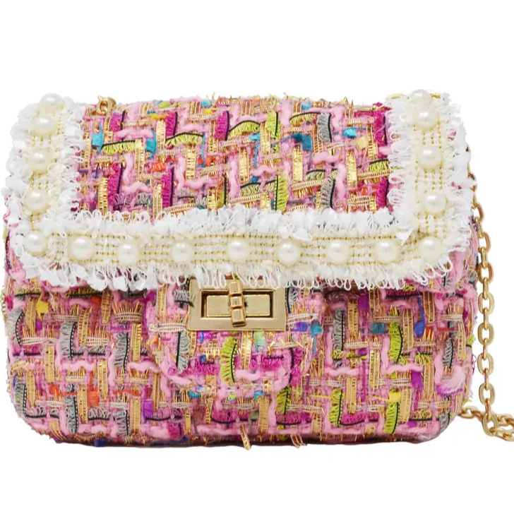 Classic Tweed Pearl Handbag for Children