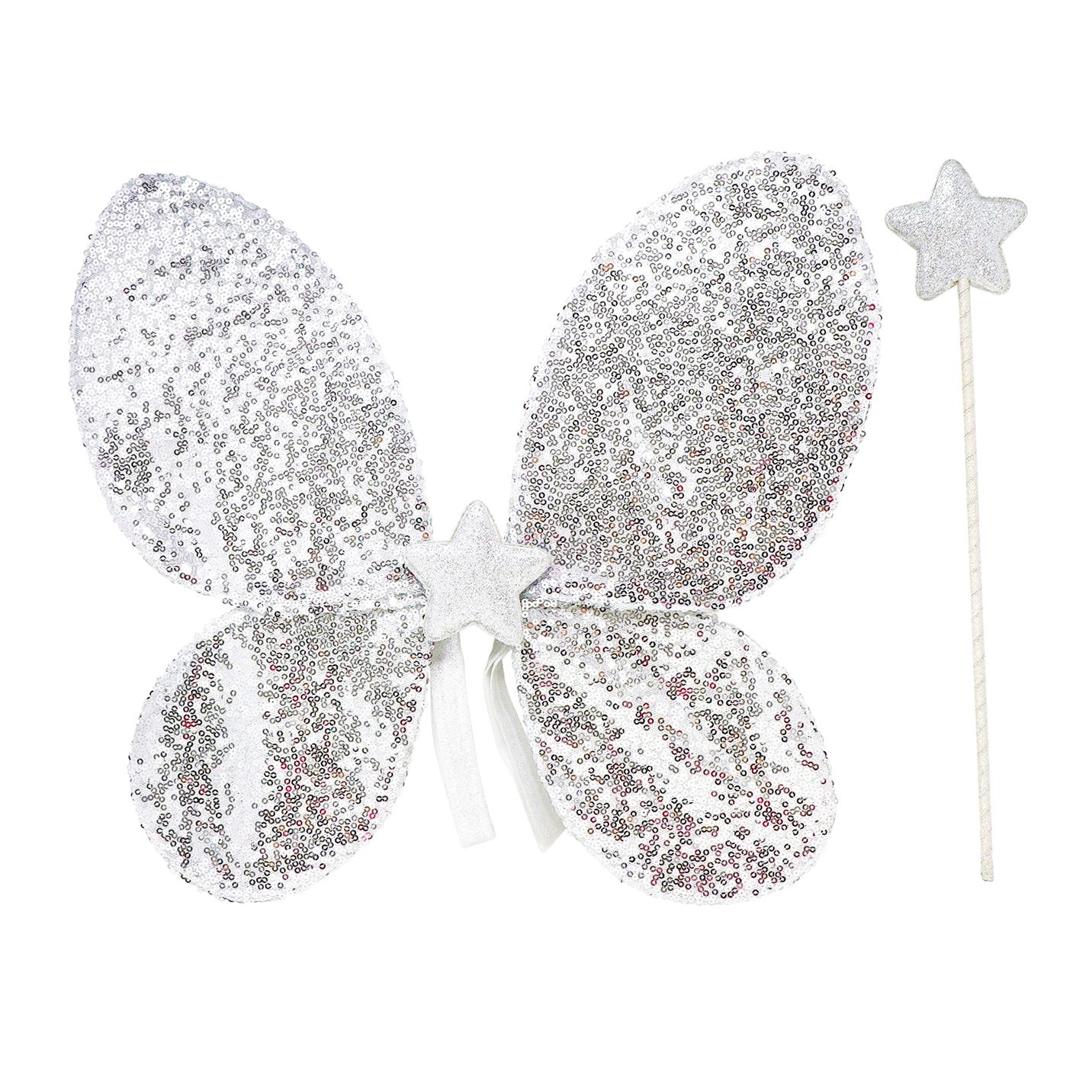 Pink Poppy USA Silver Sequin Wings and Glitter Wand Set