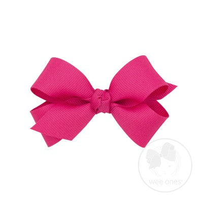 Mini Grosgrain Hair Bow with Center Knot - Shocking Pink