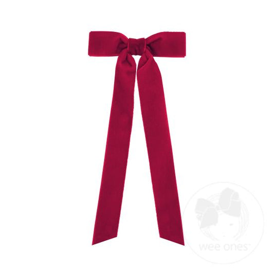 Wee Ones Mini Velvet Long Tail Bow- Cardinal