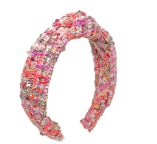 Bari Lynn Fuchsia Tweed Knot Headband With Stones
