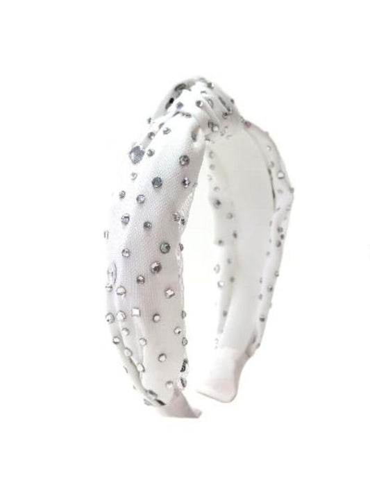 Bari Lynn White Tulle Jeweled Knot Headband