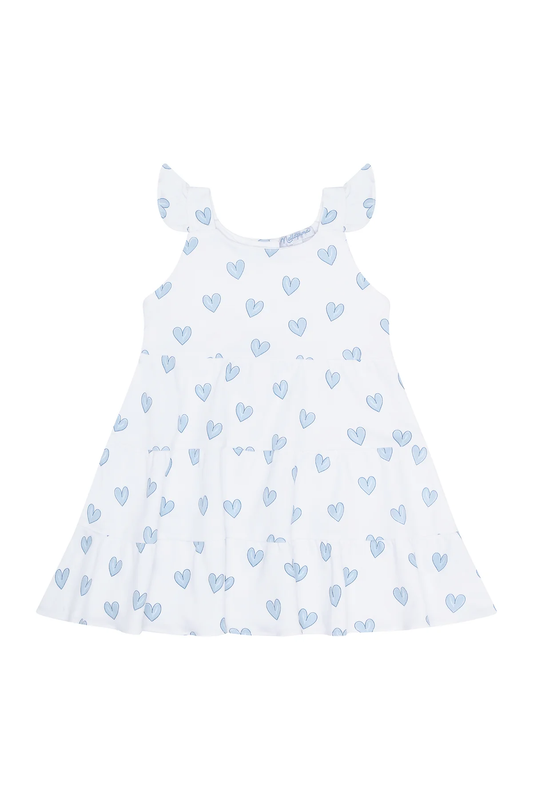 Nellapima Heart Print Ruffle Dress-Blue