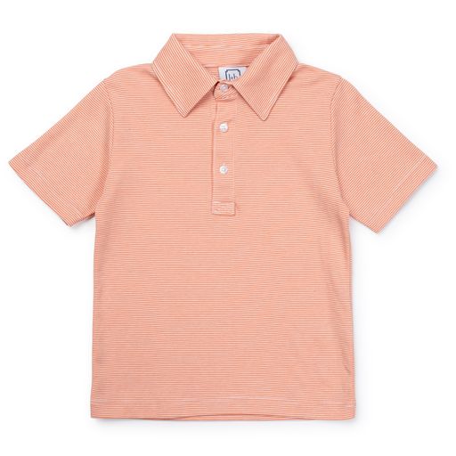 Lila and Hayes Griffin Polo Shirt- Orange and White Stripes 