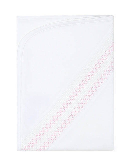 Nellapima Signature Smocked Girls Receiving Blanket- White