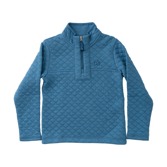 Quilted Zip Pullover- Copen Blue