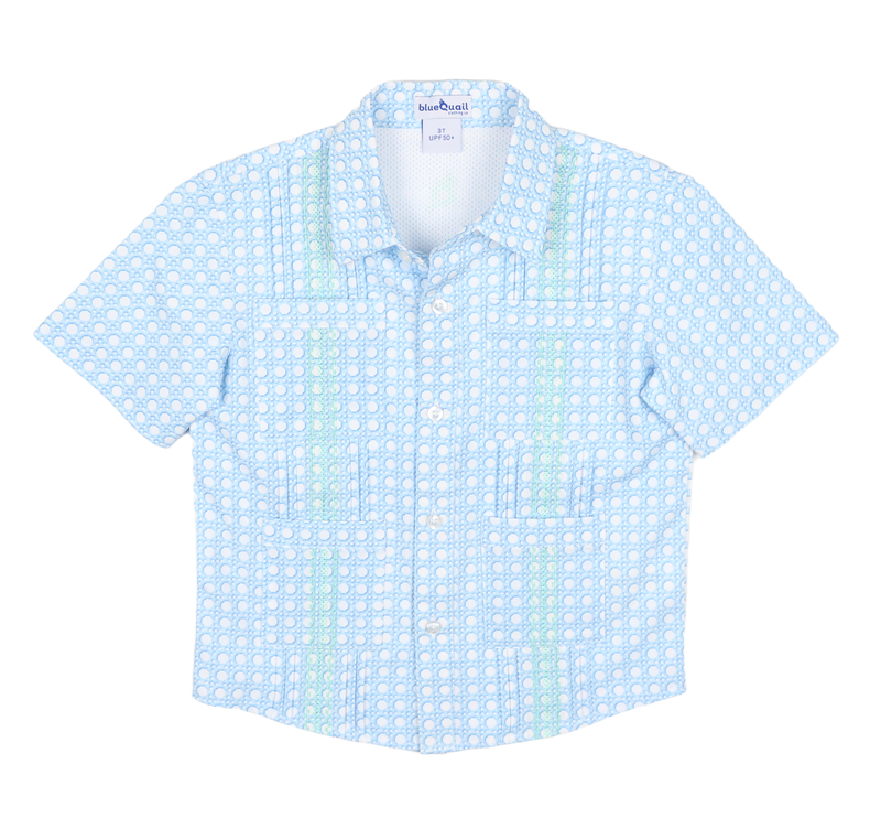 BlueQuail Blue Cane Lattice Guayabera