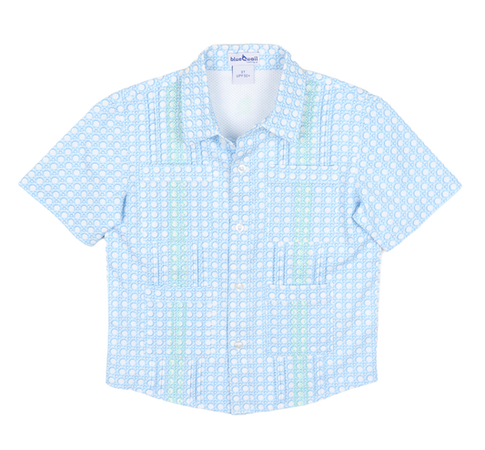 BlueQuail Blue Cane Lattice Guayabera