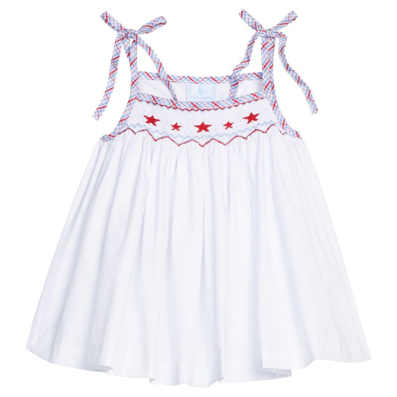 Little English Smocked Tie Shoulder Tank- Stars